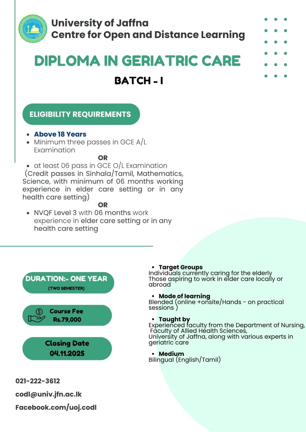 Flyer for Geriatric care
